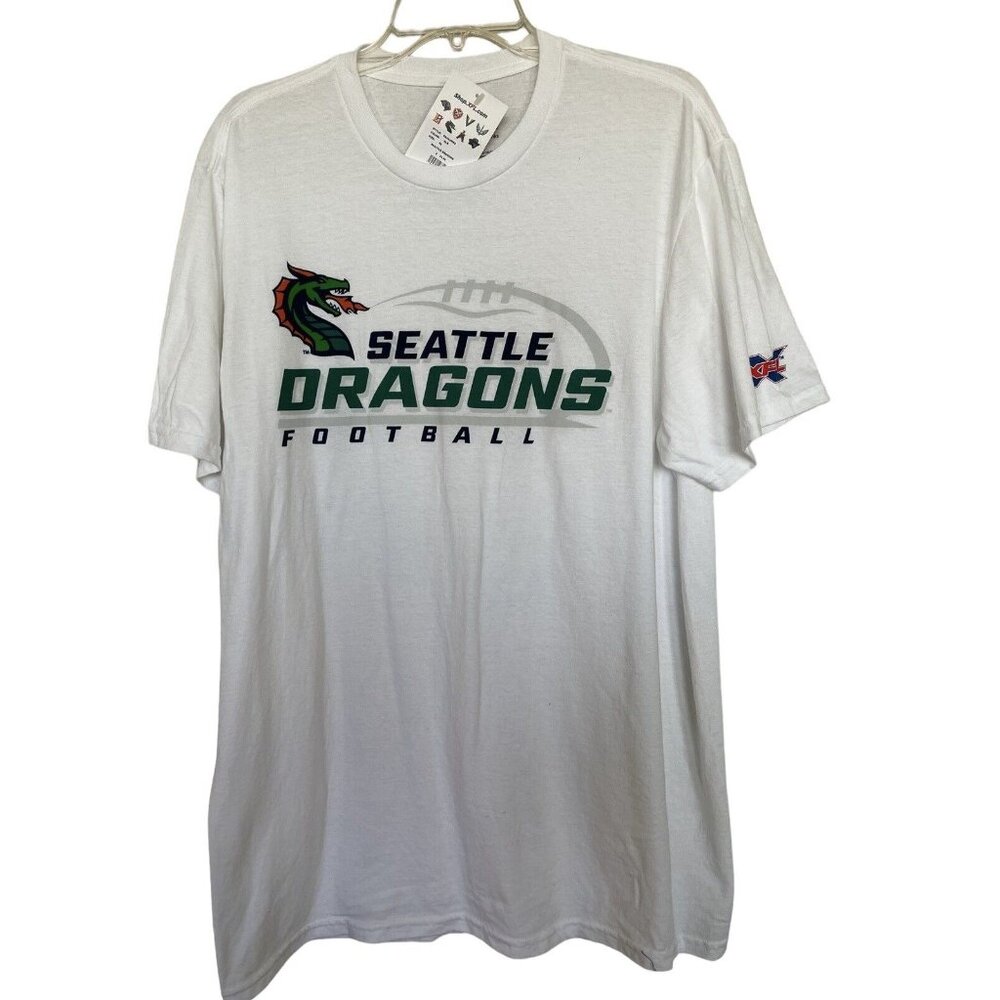 XFL Seattle Dragons T-Shirt‎ Mens Size XL White Short Sleeve Football